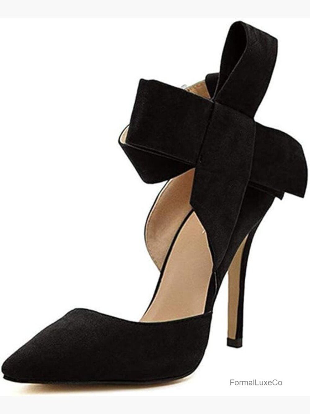 Pointy Toe Stiletto Heels with Detachable Bow, 4.3 Inch Heel, Faux Suede